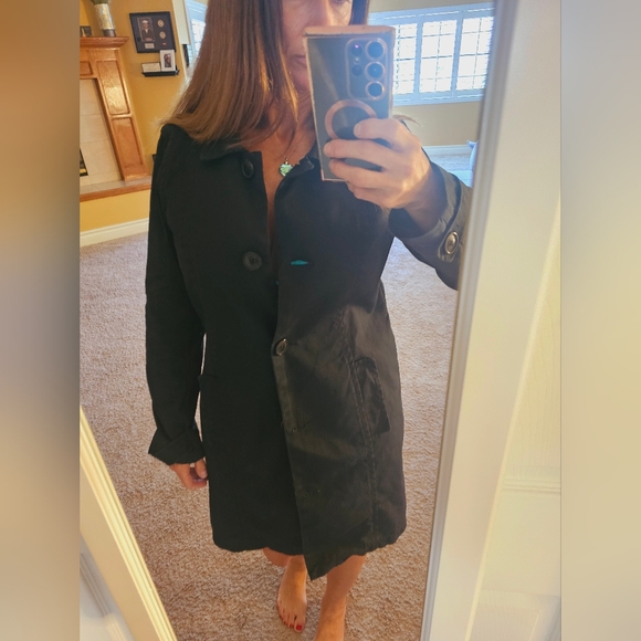 OBT Womens Large Black Old Navy Trench Coat - Picture 2 of 13